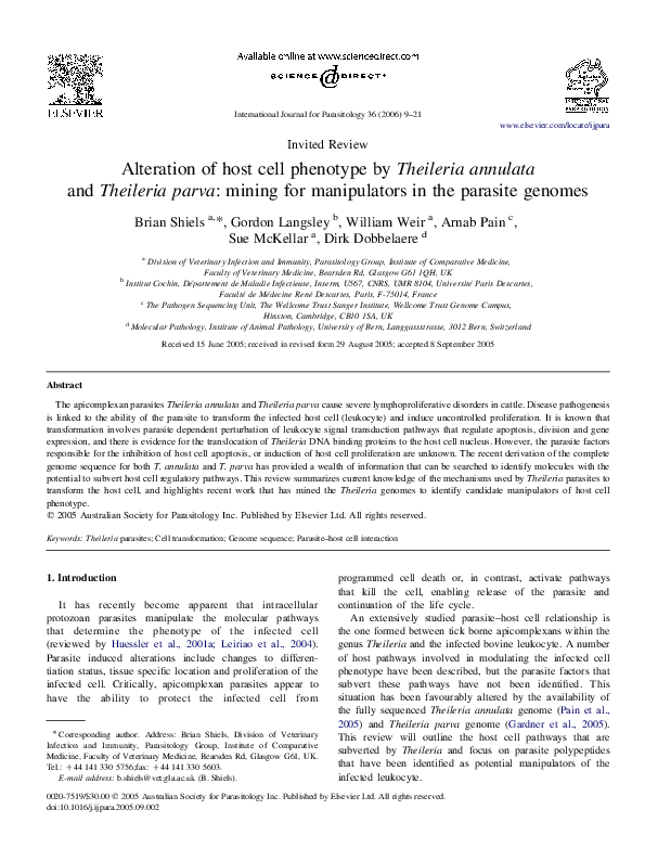 (PDF) Alteration of host cell phenotype by Theileria annulata and ...