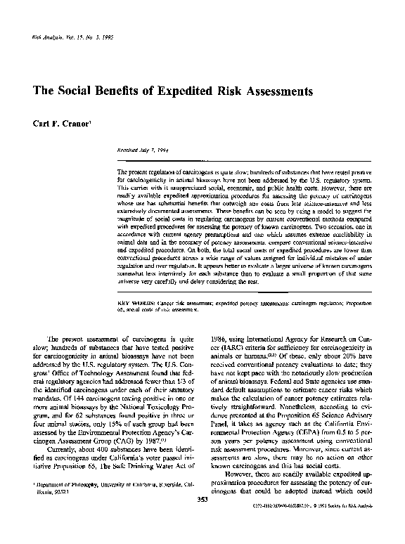 (PDF) The Social Benefits of Expedited Risk Assessments
