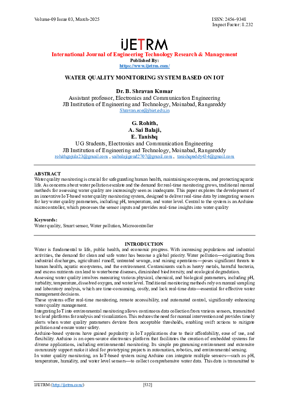 (PDF) WATER QUALITY MONITORING SYSTEM BASED ON IOT