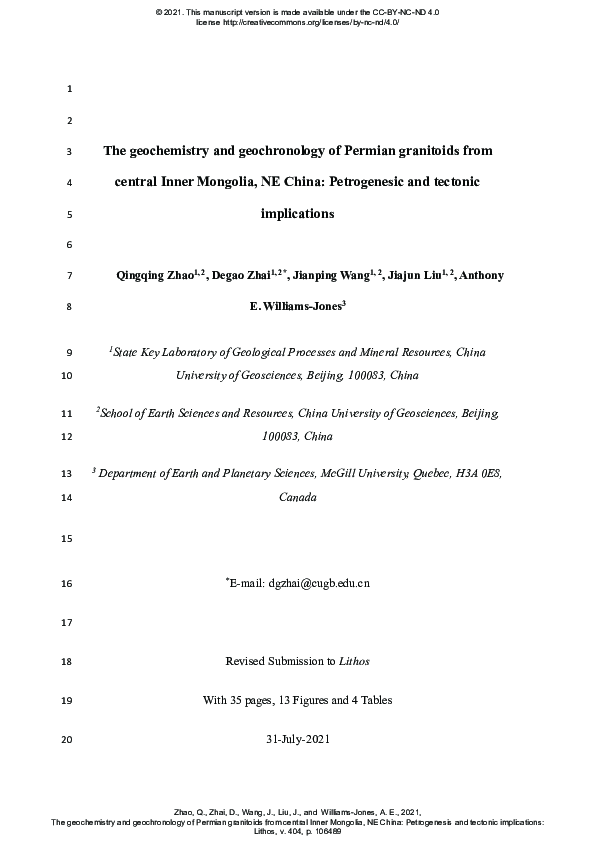 (PDF) The geochemistry and geochronology of Permian granitoids from ...