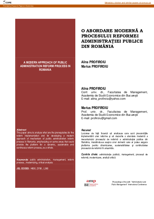 (PDF) A Modern Approach of Public Administration Reform Process in Romania