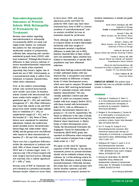 (PDF) Neurodevelopmental Outcomes of Preterm Infants With Retinopathy ...