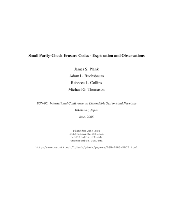 (PDF) Small Parity-Check Erasure Codes — Exploration and Observations