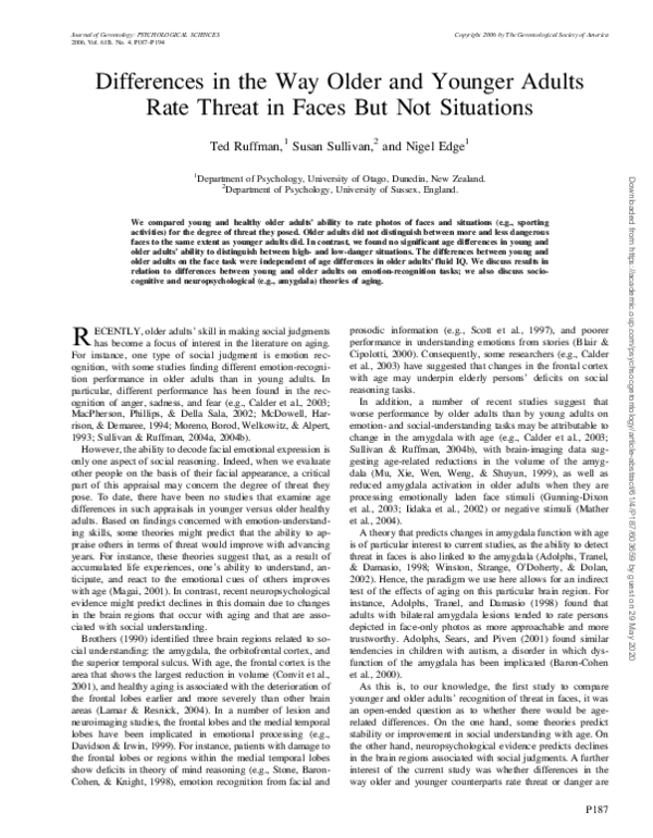 (PDF) Differences in the Way Older and Younger Adults Rate Threat in ...