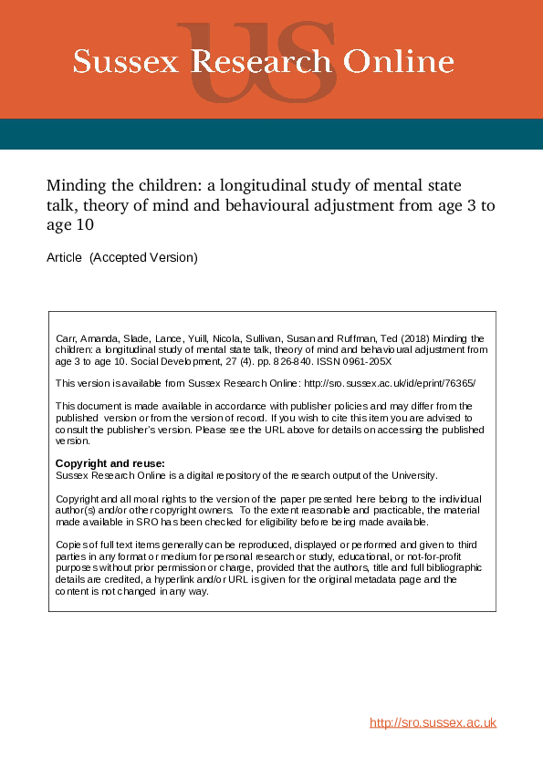 (PDF) Minding the children: A longitudinal study of mental state talk ...