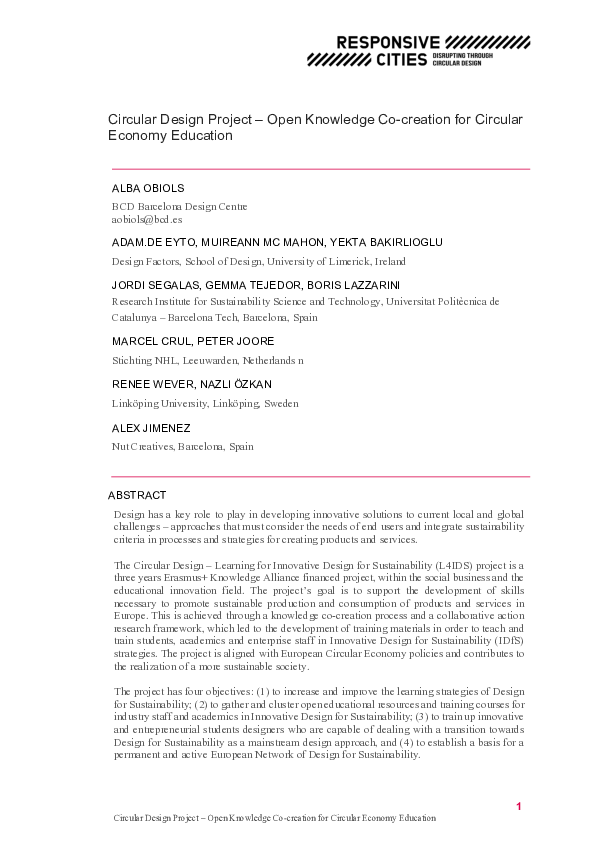 (PDF) Circular Design Project – Open knowledge co-creation for circular ...