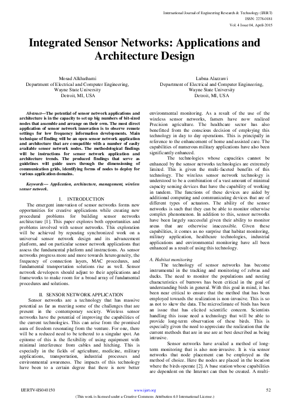 (PDF) Integrated Sensor Networks: Applications and Architecture Design