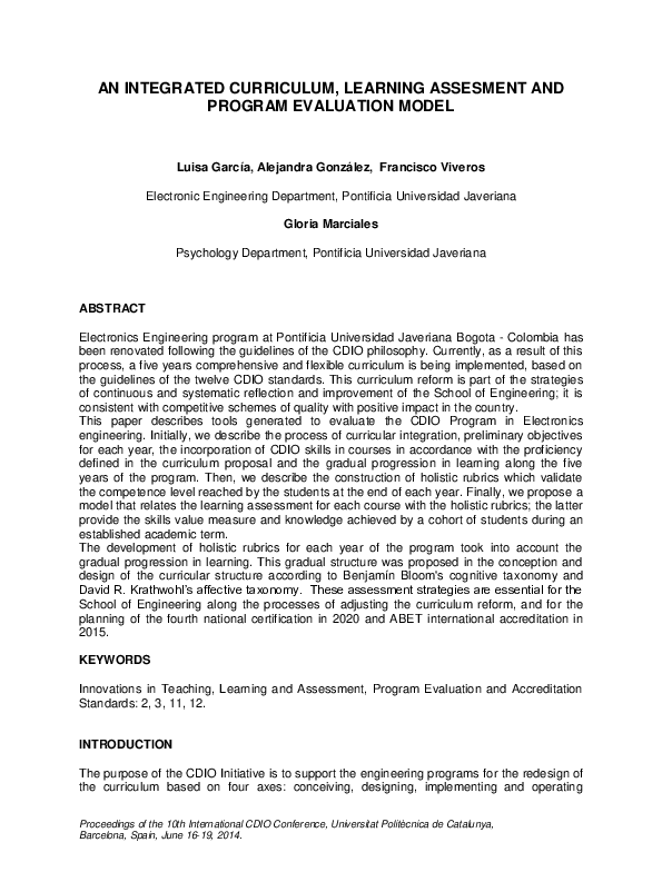 (PDF) An Integrated Curriculum, Learning Assesment and Program ...