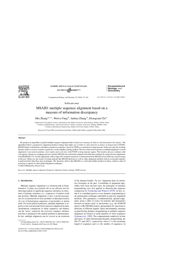 (PDF) MSAID: multiple sequence alignment based on a measure of ...