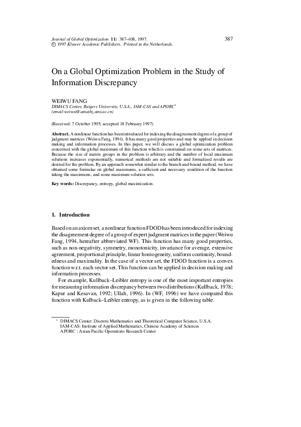 (PDF) On a Global Optimization Problem in the Study of Information ...