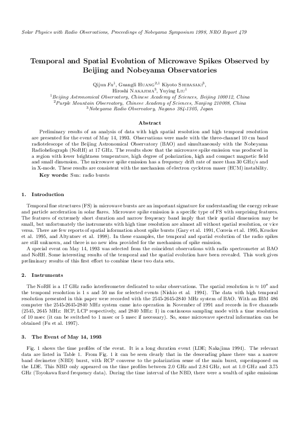 (PDF) Temporal and Spatial Evolution of Microwave Spikes Observed by ...