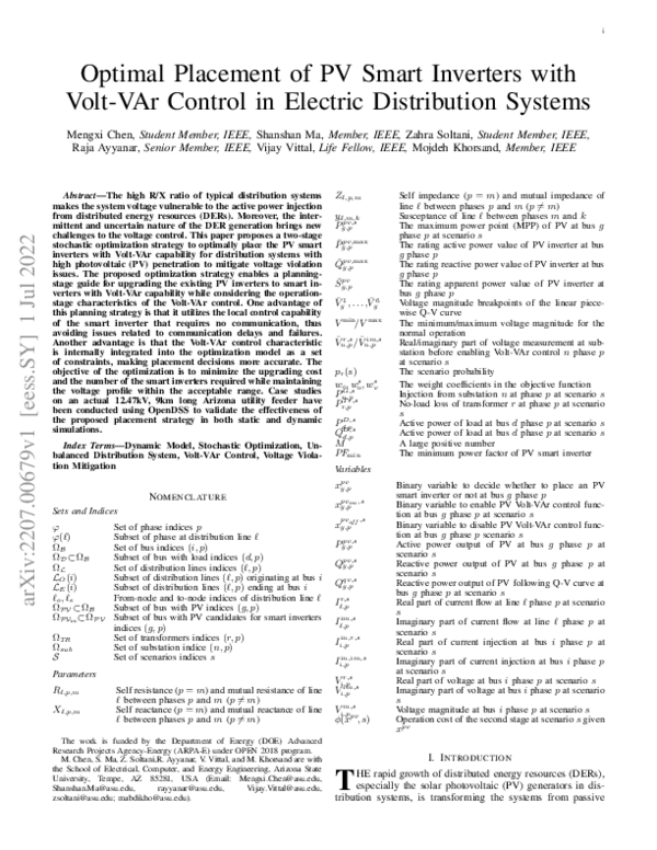 (PDF) Optimal Placement of PV Smart Inverters with Volt-VAr Control in ...
