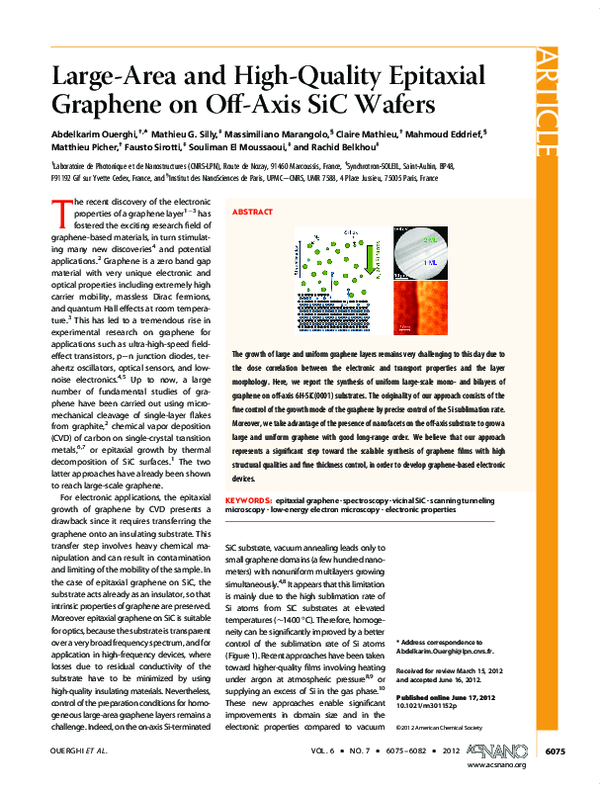 (PDF) Large-Area and High-Quality Epitaxial Graphene on Off-Axis SiC Wafers