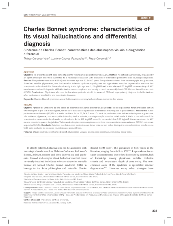(PDF) Charles Bonnet syndrome: characteristics of its visual ...