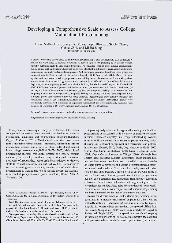(PDF) Developing a comprehensive scale to assess college multicultural ...