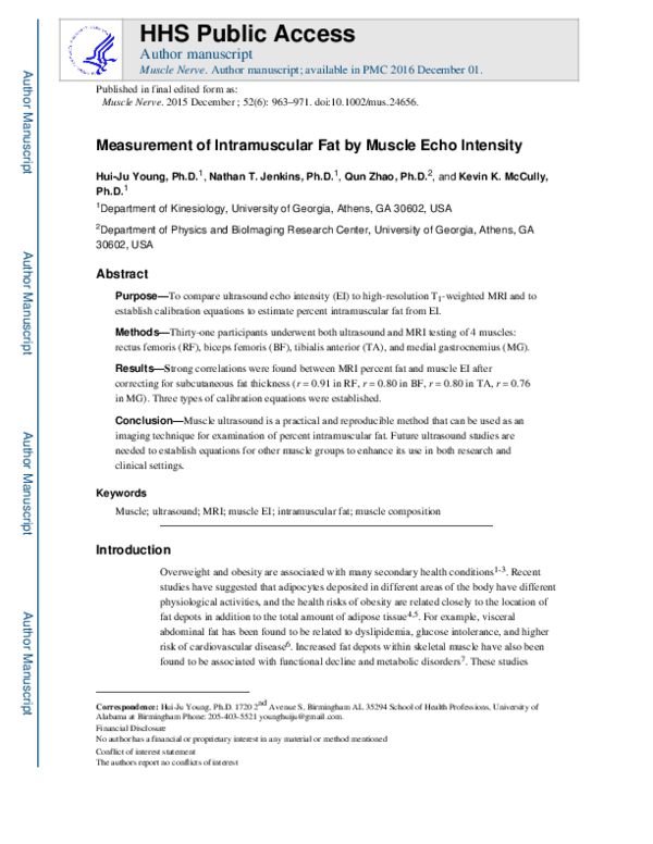 (PDF) Measurement of intramuscular fat by muscle echo intensity