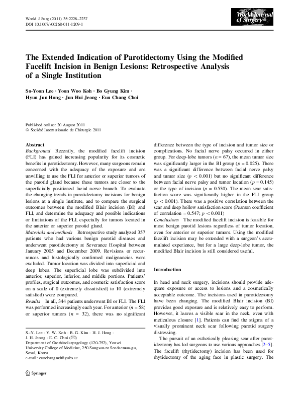 (PDF) The Extended Indication of Parotidectomy Using the Modified ...