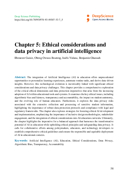 (PDF) Chapter 5: Ethical considerations and data privacy in artificial ...
