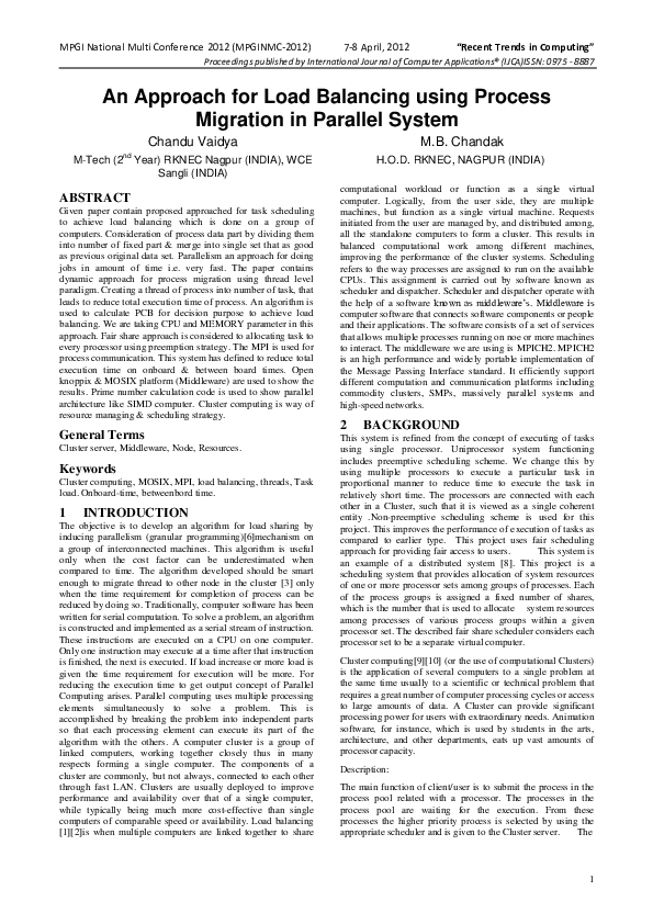 (PDF) An Approach for Load Balancing using Process Migration in ...