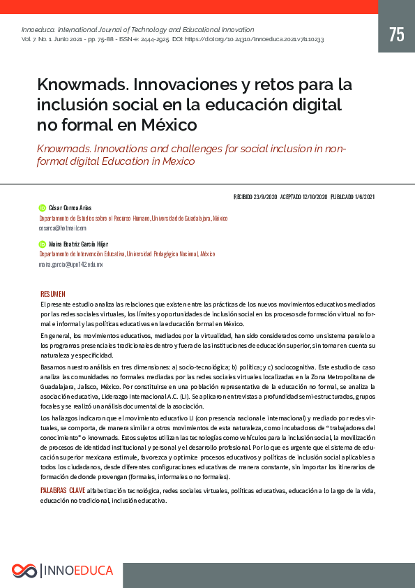(PDF) Knowmads. Innovaciones y retos para la inclusión social en la ...