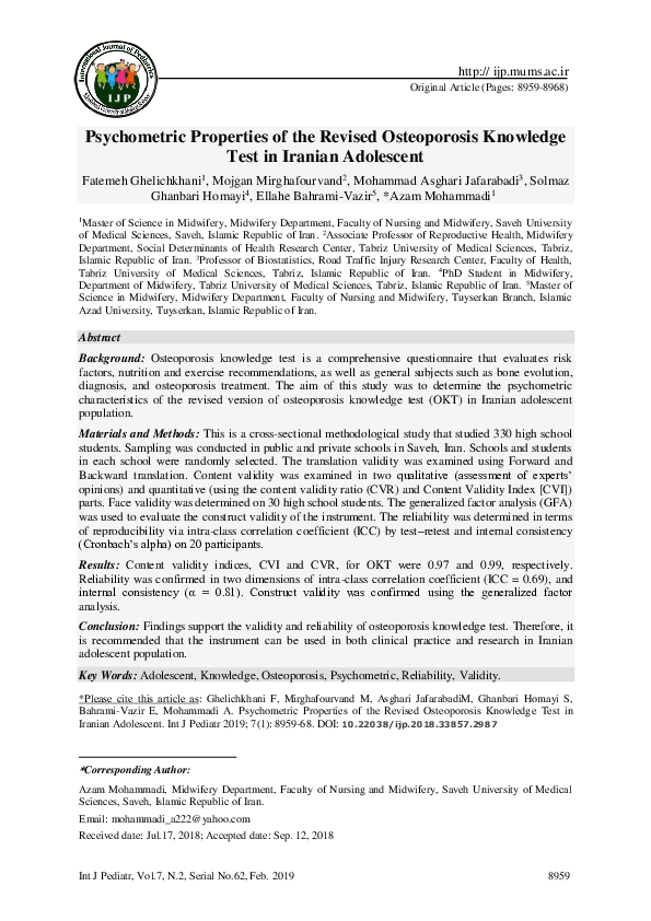 (PDF) Psychometric Properties of the Revised Osteoporosis Knowledge ...