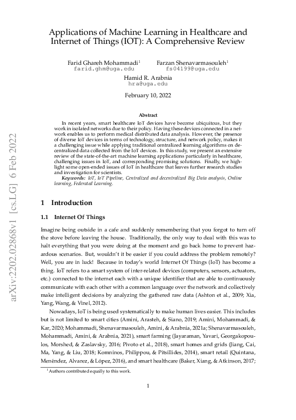 (PDF) Applications of Machine Learning in Healthcare and Internet of ...