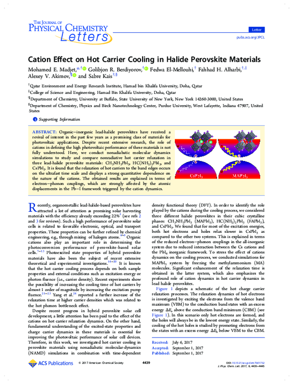 (PDF) Cation Effect on Hot Carrier Cooling in Halide Perovskite Materials