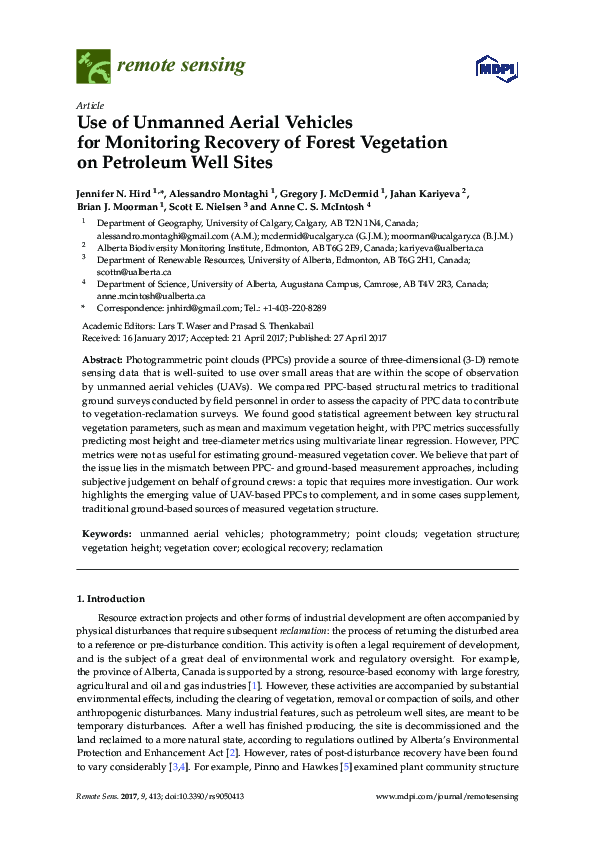 (PDF) Use of Unmanned Aerial Vehicles for Monitoring Recovery of Forest ...