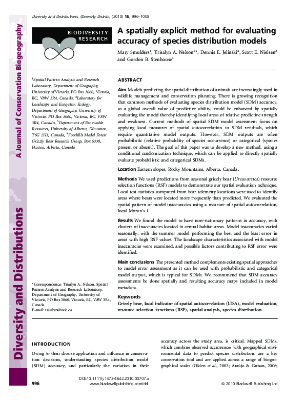 (PDF) A spatially explicit method for evaluating accuracy of species ...