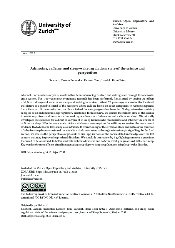 (PDF) Adenosine, caffeine, and sleep–wake regulation: state of the ...
