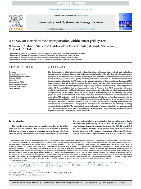 (PDF) A survey on electric vehicle transportation within smart grid system