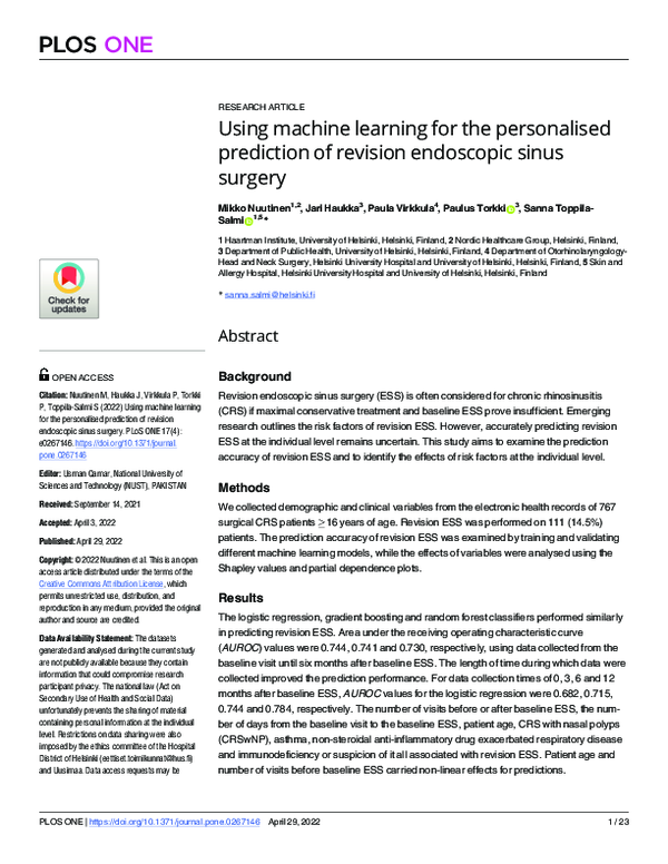 (PDF) Using machine learning for the personalised prediction of ...