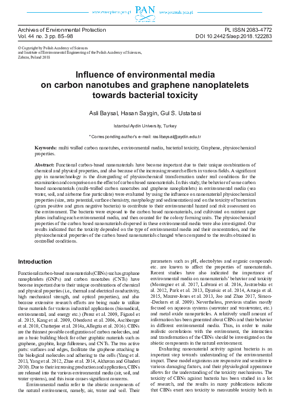 (PDF) Inﬂuence of environmental media on carbon nanotubes and graphene ...