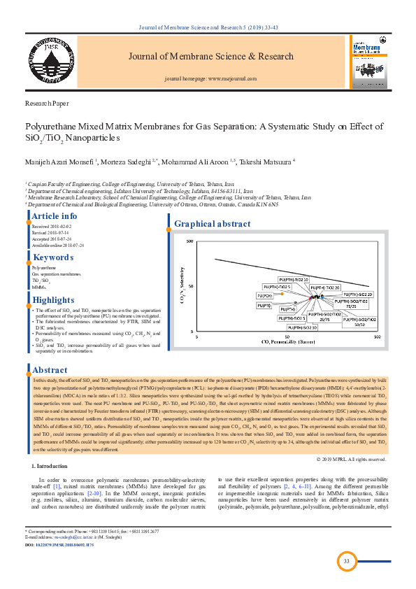 (PDF) Polyurethane Mixed Matrix Membranes for Gas Separation: A ...