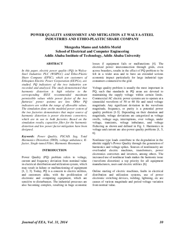 (PDF) Power Quality Assessment and Mitigation at Walya-Steel Industries ...
