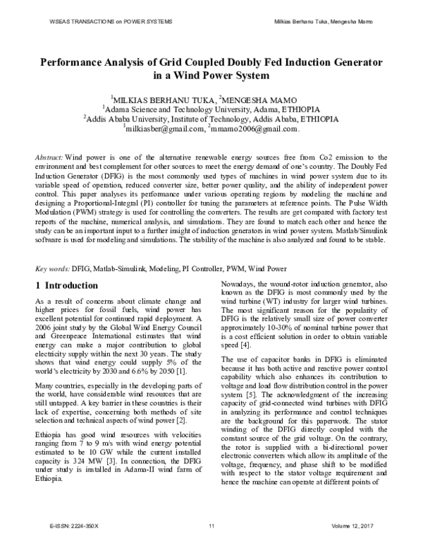 (PDF) Performance Analysis of Grid Coupled Doubly Fed Induction ...