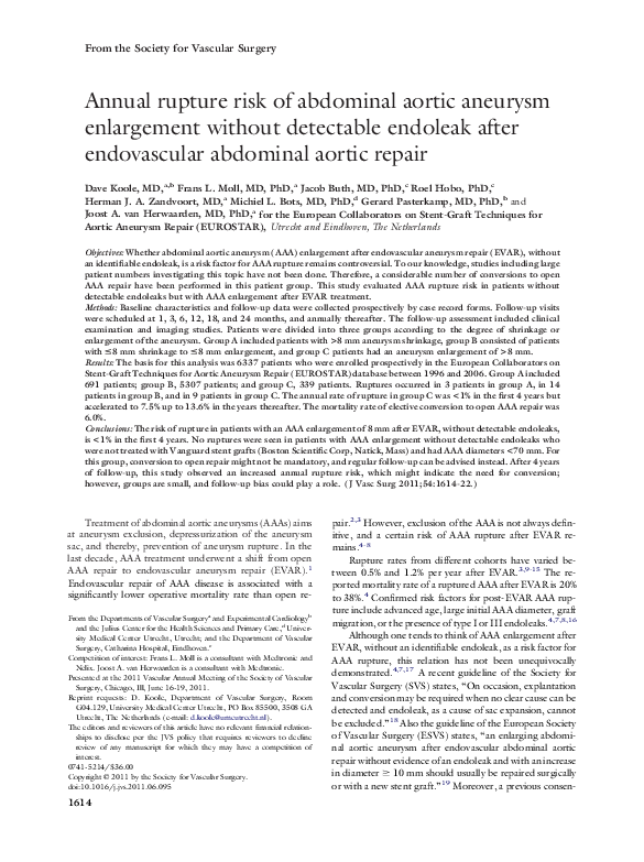 (PDF) Annual rupture risk of abdominal aortic aneurysm enlargement ...