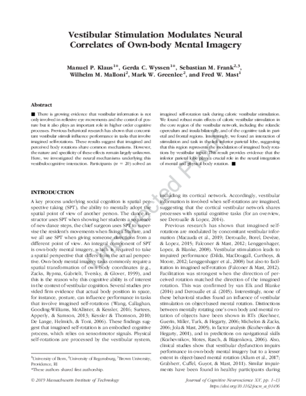 (PDF) Vestibular Stimulation Modulates Neural Correlates of Own-body ...