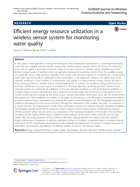 (PDF) Efficient energy resource utilization in a wireless sensor system ...