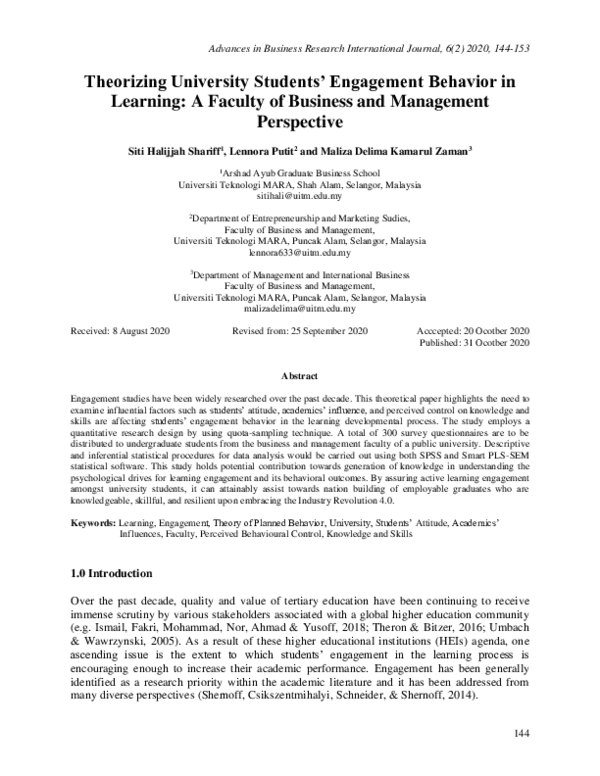 (PDF) Theorizing University Students’ Engagement Behavior in Learning ...