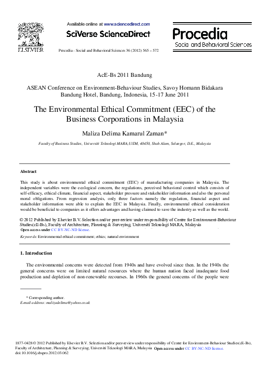 (PDF) The Environmental Ethical Commitment (EEC) of the Business ...