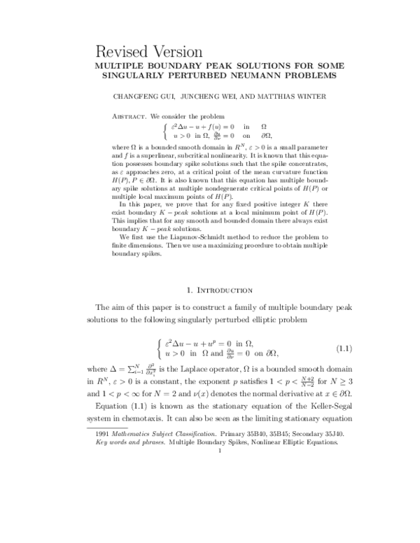 (PDF) Multiple interior peak solutions for some singularly perturbed ...