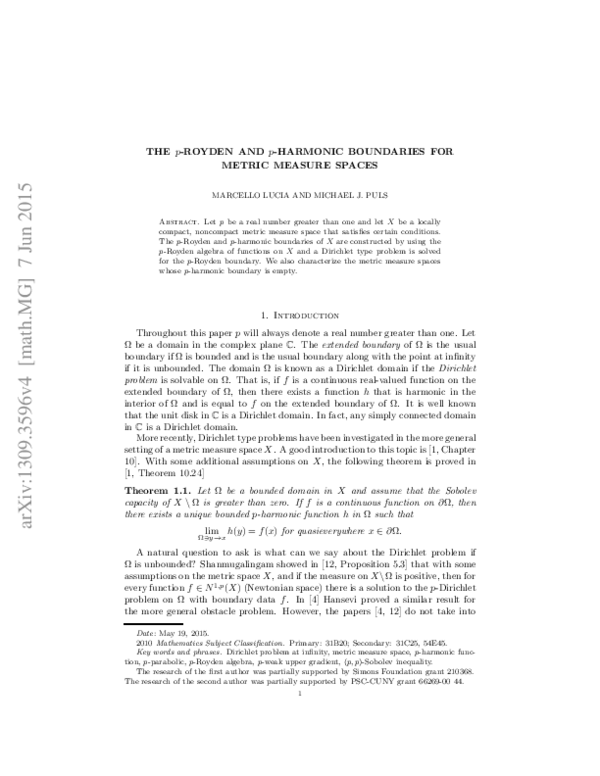 (PDF) The p-Royden and p-Harmonic Boundaries for Metric Measure Spaces