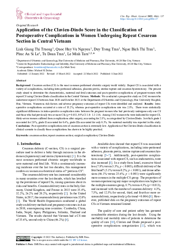 (PDF) Application of the Clavien-Dindo Score in the Classification of ...