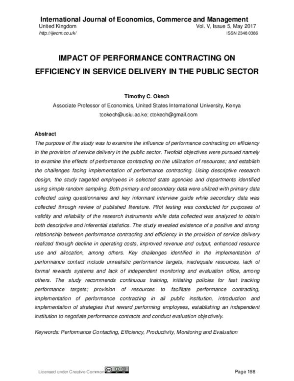 (PDF) Licensed under Creative Common IMPACT OF PERFORMANCE CONTRACTING ...