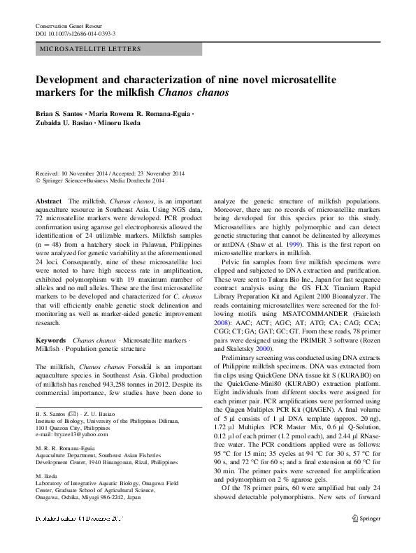 (PDF) Development and characterization of nine novel microsatellite ...
