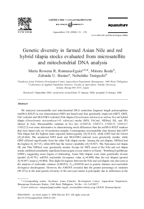 (PDF) Genetic diversity in farmed Asian Nile and red hybrid tilapia ...