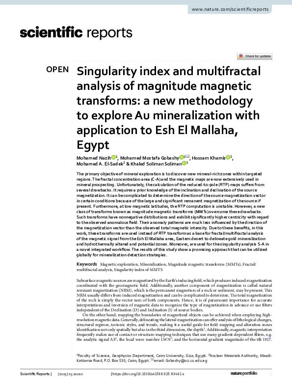 (PDF) Singularity index and multifractal analysis of magnitude magnetic ...