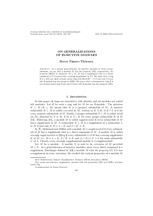 (PDF) ON GENERALIZATIONS OF INJECTIVE MODULES