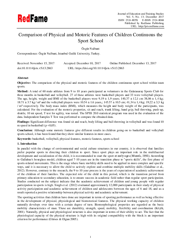 (PDF) Comparison of Physical and Motoric Features of Children ...